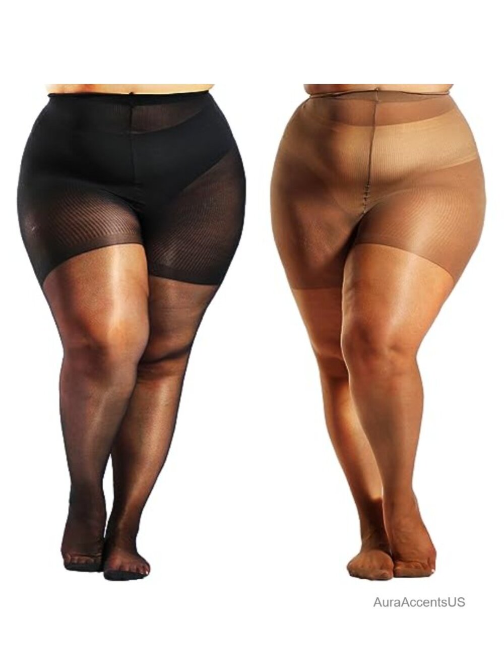 Plus Size Sheer Tights for Women 20D Ultra Thin Pantyhose 2 Pairs 3XL-4XL